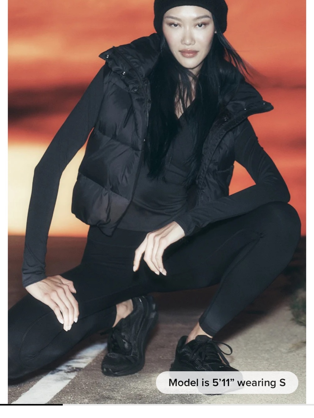 ALO Yoga Black Puffer Vest with Hood